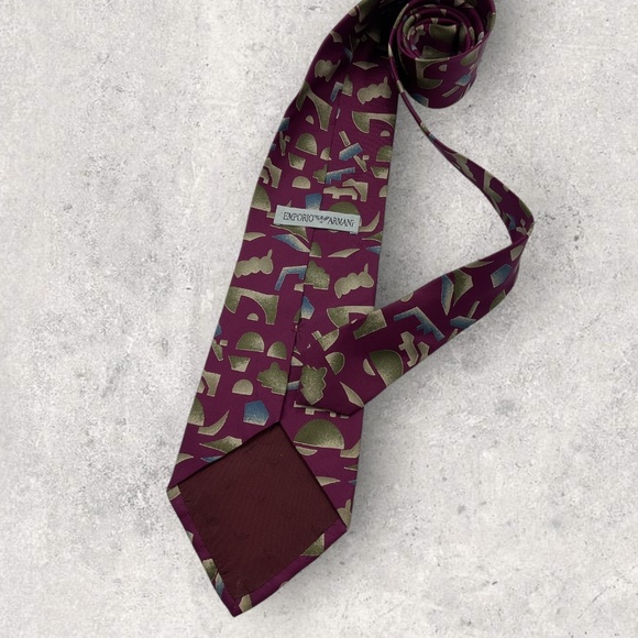 EMPORIO ARMANI Purple/Green/Blue Geometric Silk LUXURY Tie ITALY - Picture 2 of 5